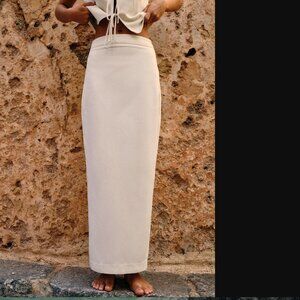 ZARA WOMEN SAND LINEN BLEND LONG SKIRT SIZE XS NWOT